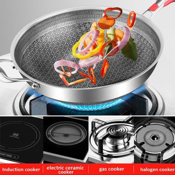 Wholesale Honeycomb Non Stick Fry Pan Cooking Pot 18/10 Stainless Steel Wok Pan With Glass Cover