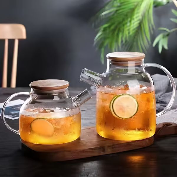 1L 1.8L High Borosilicate Glass Kettle With Handle Mental Lid Filter Large Capacity