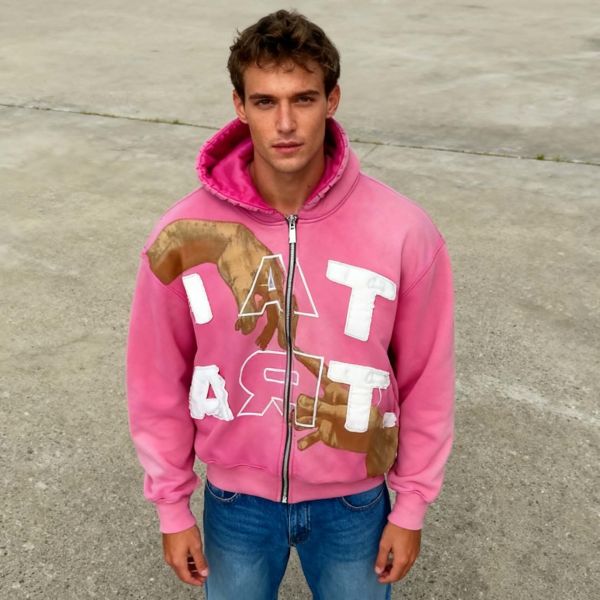 Custom Sunfaded Faded Distressed Zip up Heavyweight Hoodie for Men Streetwear Boxy Oversized Acid Wash Print Embroidery Hoodie