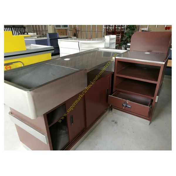 Stainless Steel Supermarket Checkout Counter / Store Non Electric Cashier Desk