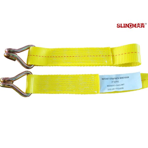 Yellow Heavy Duty Tie Straps , Truck Tie Down Ratchet Straps With Container Buckle