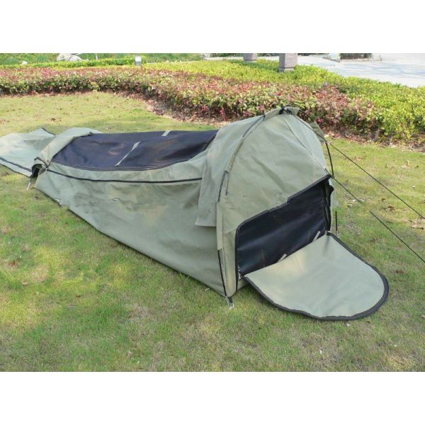 Canvas Famliy 2 Man Swag Tent , YKK Zipper Swag Bag Tent With Aluminum Pole