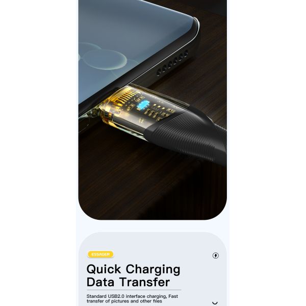 Tipo C a C Cable de carga USB transparente 480Mbps 60W Cable telefónico de 100W