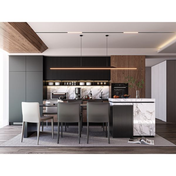 European Style Lighting Wall Shelf Liner Plywood White Minimalist Kitchen Cabinet