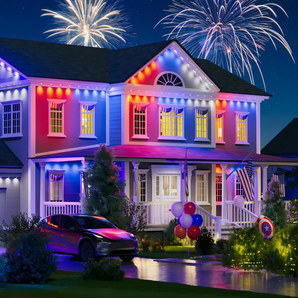 Luzes de exterior de Eave inteligente de 48W RGBIC CCT Brilhante Impermeável Para Casamento Natal Aniversário PC ABS Casamento 90°