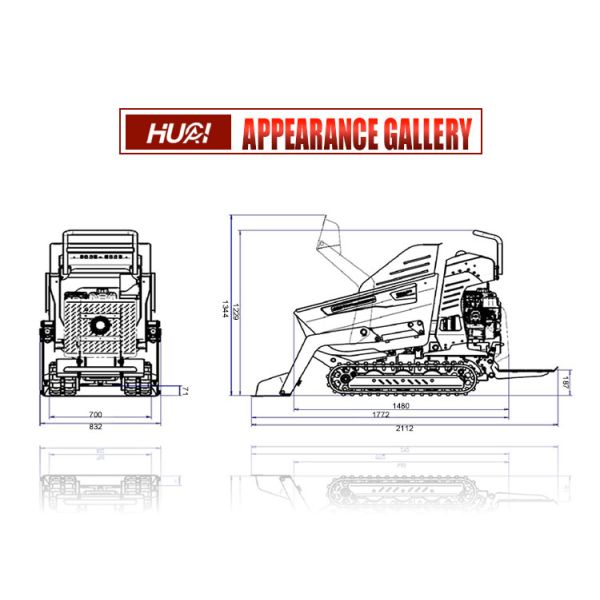 Двигатель YANMAR HUAQI 500kg 800KG 1 T 2 тонны Дизельный гидравлический ползунок мини-дампер с 1