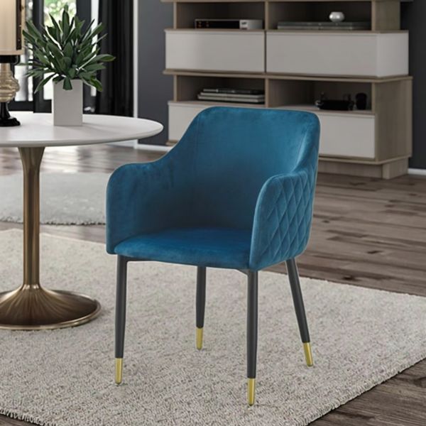 Simple Style Backrest Dining Chair Comfortable Armchair Velvet Restaurant Reception Accent Chair with Metal Legs for Hotel Villa