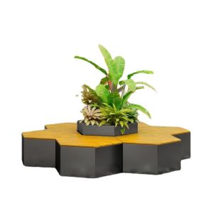 OEM Stainless Steel Hexagon Bench Metal Seat With Flower Pot