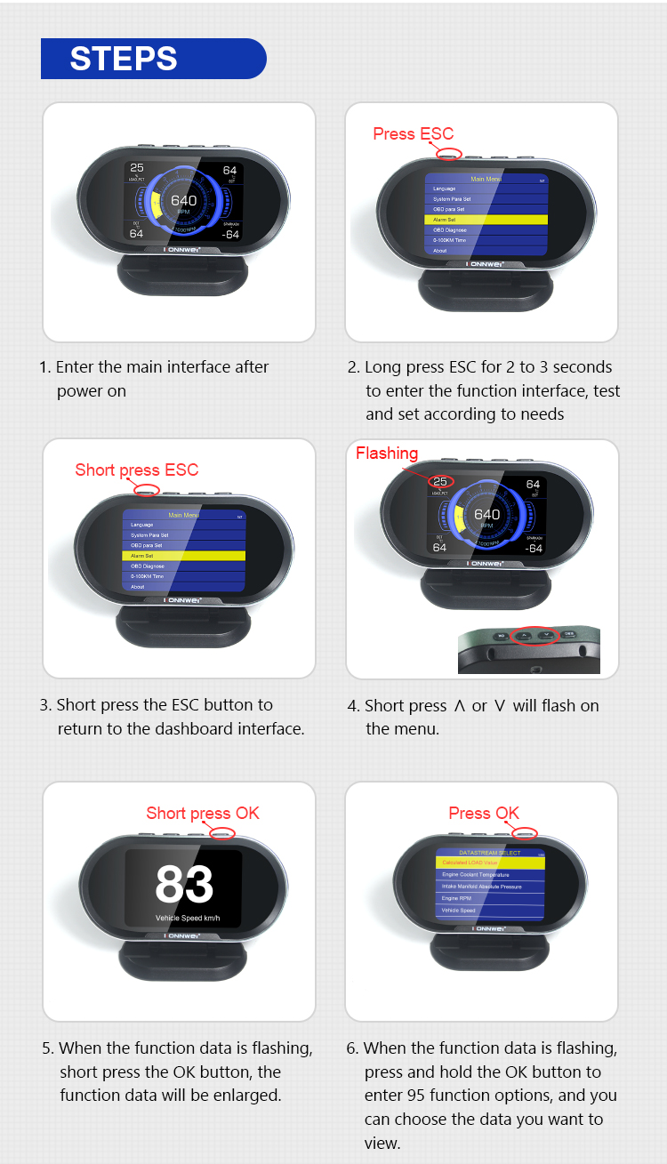 KONNWEI KW206 автоматический RPM калибруют спидометр блока развертки OBD2 на компьютере с 3,5