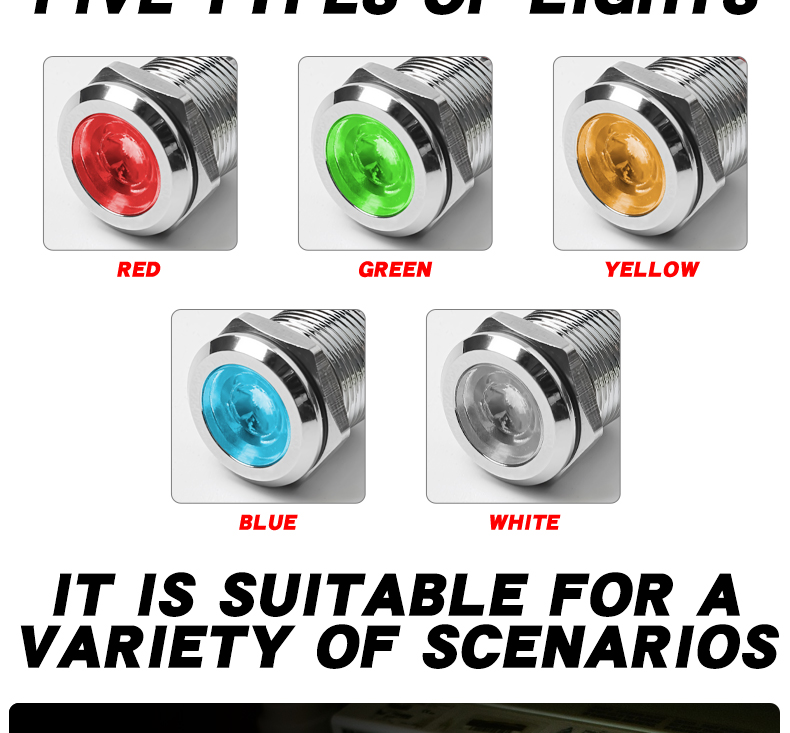8mm Metal Power LED Indicator Lights IP65 IK08 Compatible with 3V 6V 12V 24V 110V 220V Durable and Versatile