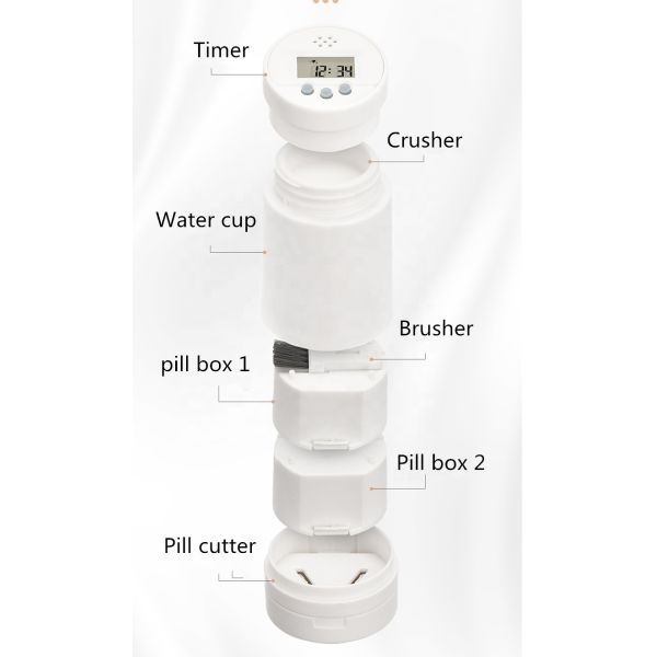 5 in1 Fashion Timer Pill box Cutter Crusher Alarm pills Tablets Medicine Splitter Grinder dispenser electronic factory OEM