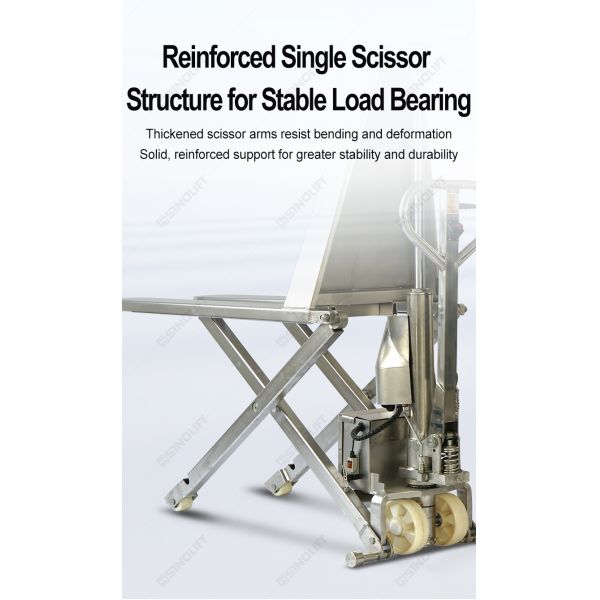 SINOLIFT EHLT15S-I Stainless Steel High Lift Hydraulic Pallet Truck | 304 Stainless Steel | 800mm Max Lift | Electric & Manual Mode | For Food, Chemical, Medical Industries