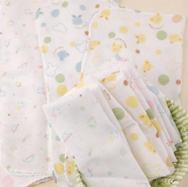 Small Square baby muslin cloths Baby cotton double gauze cartoons handkerchief towel