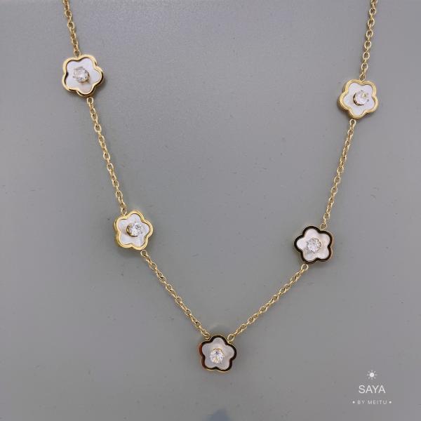 CE Engagement Stainless Steel Jewelry Set White Fritillary Plum Necklace