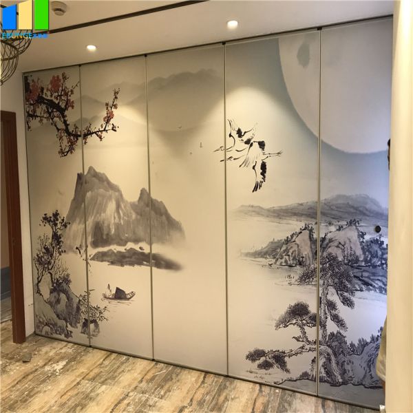 Decorative Landscape Painting Movable Wooden Acoustic Fabric Panels Divider