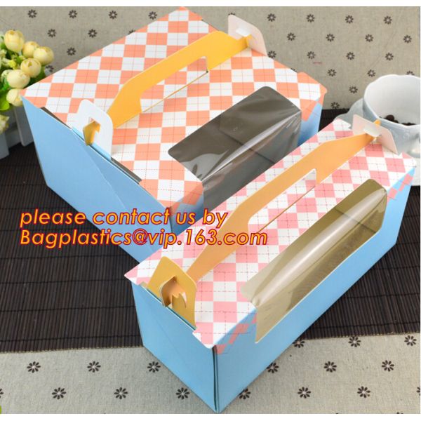 Custom artpaper handle cake box with PVC window, Sweet cake box with handle, cake box with window