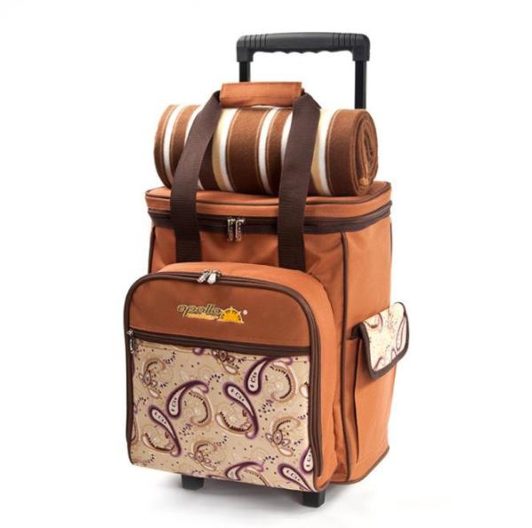 Pull rod Picnic Bag with 4 wheels Cooler Compartment, Wine Holder, Waterproof Picnic Blanket wholesale