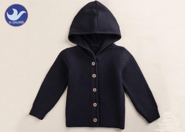 Hoody Boys Black Cardigan Sweater , Buttons Up Boys Knitted Cardigan Anti - Shrink