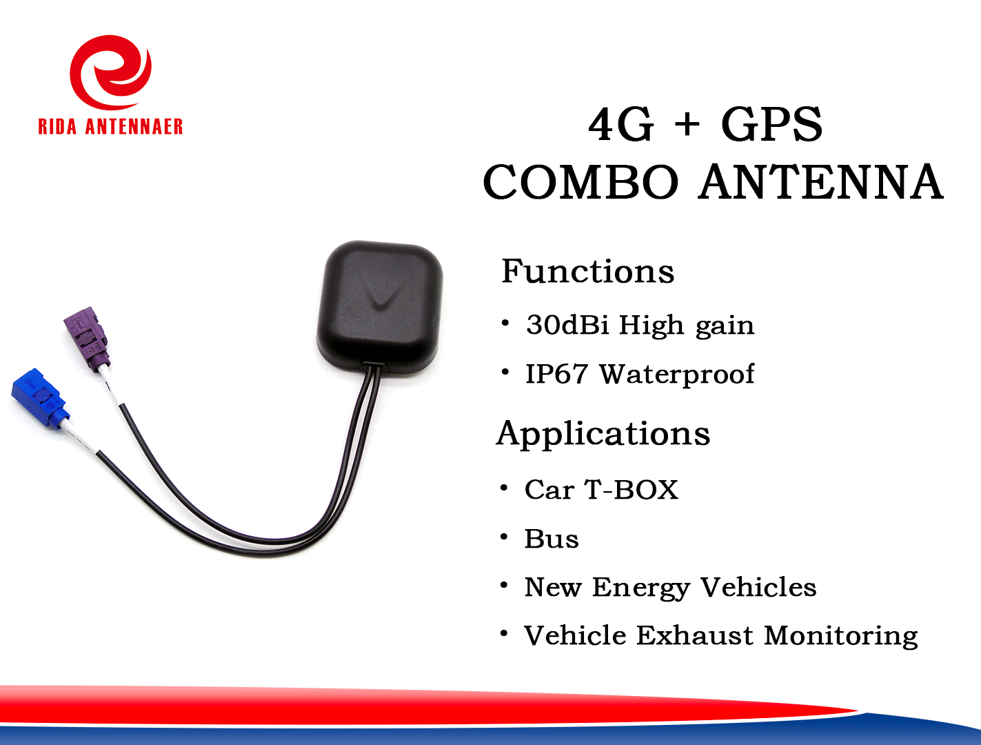 Rida High Gain GPS Active Antenna Fakra-C Plug 3dB RHCP Aerial Connector Cable for Toyota Europe Cars