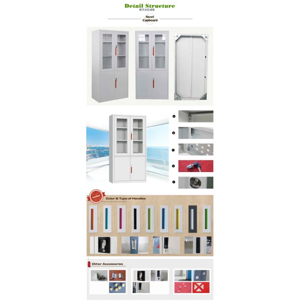 Кухонный шкаф Х1850*В900*Д400 стеклянной двери офисной мебели структуры КД стальной (ММ)