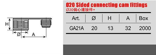 Plastic and Zamak Connecting Cam Fittings for Furniture Rafix Connector 20mm Diameter