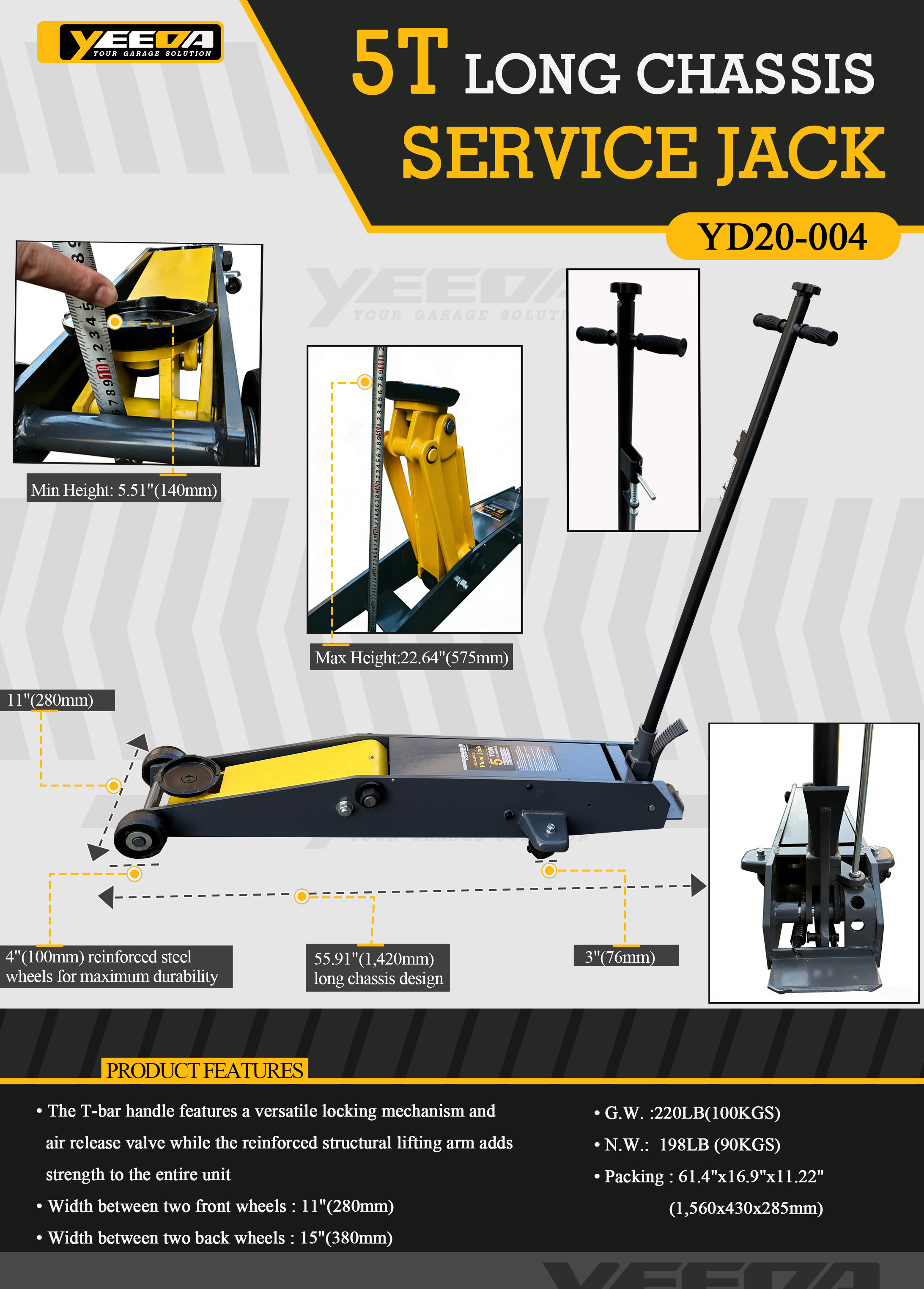 5T Capacity Hydraulic Floor Jack with 55.91
