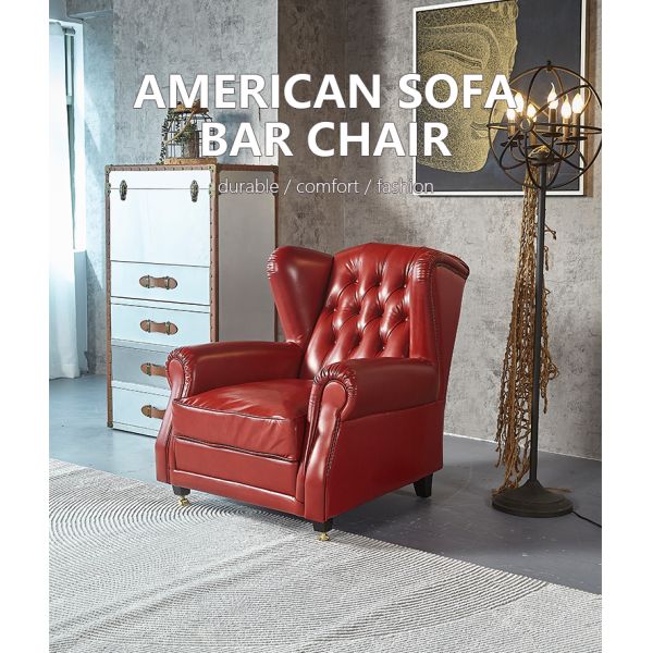 Nidea #8895 Traditional Genuine Leather Wing Back High Back Ergonomic Chaise Longue Chair for Bedroom and Living Room