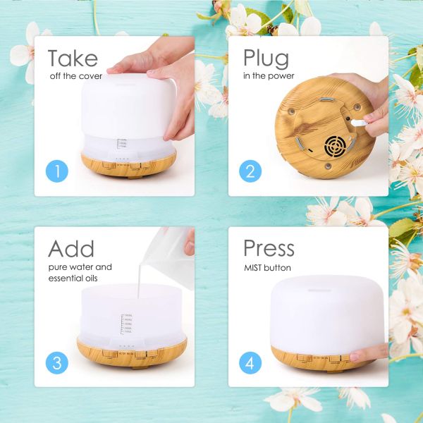 Remote Control 500ml Aromatherapy Essential Oil Diffuser with LED Light Air Humidifier for Office Home Study Yoga Spa
