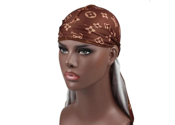 Large Print Brown LV Silk Silky Satin Designer Durag  Supplier Bulk Wholesale