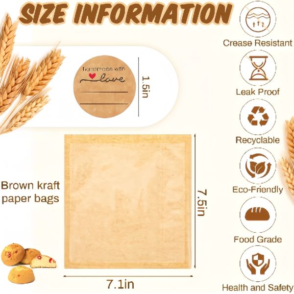 7.1*7.5 Inches Bakery Paper Bags Eco Friendly Toast Paper Bag With Window