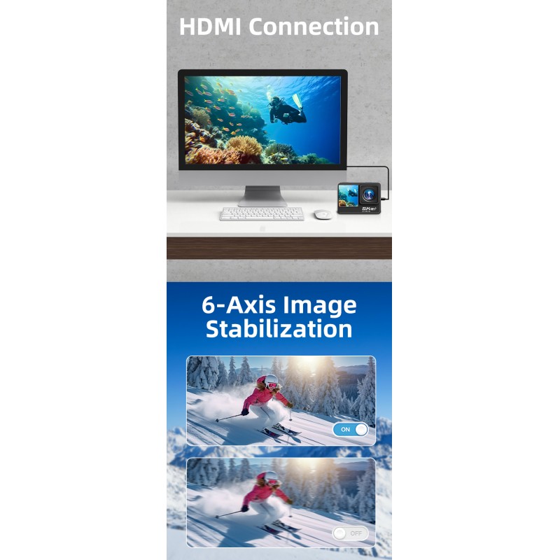 Newest HD 5K Dual Screen Action Sports Camera 30M Waterproof&Anti  Camera with Wifi Sport Camera for Surfing&Diving&Skiing
