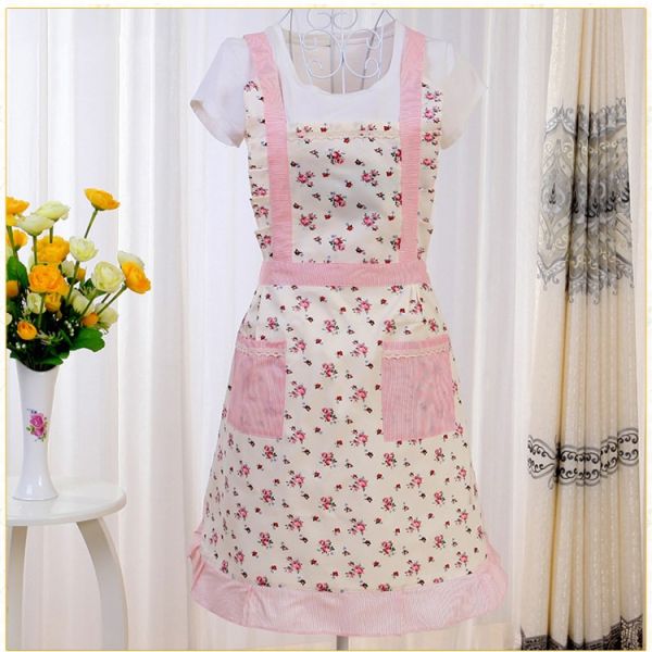 Household Kitchen Tools And Utensils Flower Printed Adjustable Thickened Kitchen Apron