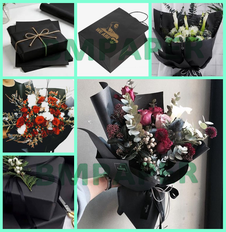 80gsm 90gsm Black Kraft Paper Roll For Flower Wrapping 48 inch x 100 Feet