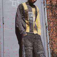 Vêtements de rue en gros, patchwork, chemise à manches longues, couleur, écran de bloc, T-Shit, sweat-shirt, tee-shirt, coupe et couture, chemise de survêtement.