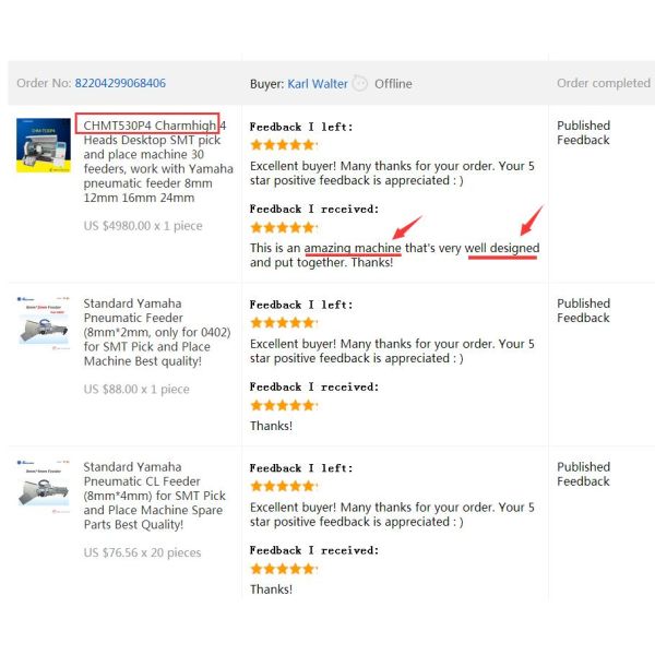 High Accuracy 6 Kinds Desktop SMT Pick And Place Machine Charmhigh PCB Assembly Line