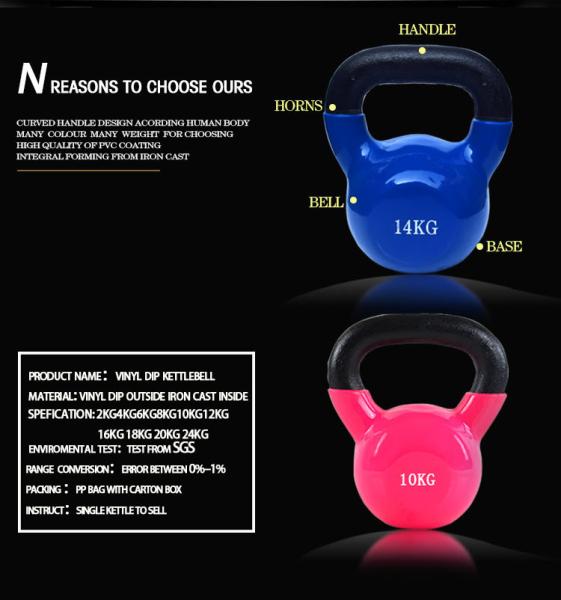 2kg 4kg 6kg 8kg 10kg 12kg 16kg 18kg 20kg colorful vinyl coated kettlbells