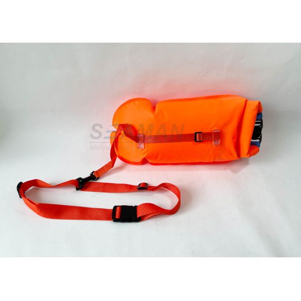 Triathletes open water swim bubble buoy nylon TPU orange with built in dry bag 15L