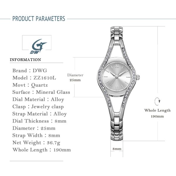 Waterproof Silver Quartz Watch Quartz Seiko Movement Alloy Metal