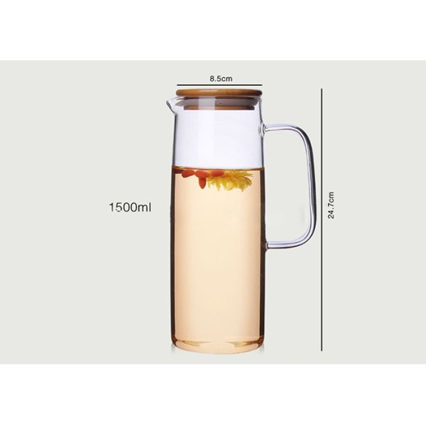 High Borosilicate Heat Resistant Glass Jug Straight Body Pot Cold Water Cup With Bamboo Cover