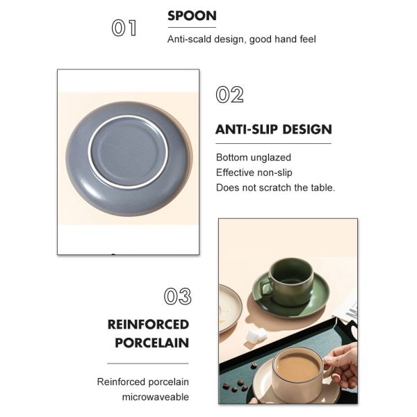 250ml Capacity Nordic Matte Ceramic Coffee Mug and Plate Bundle with Matching Spoon