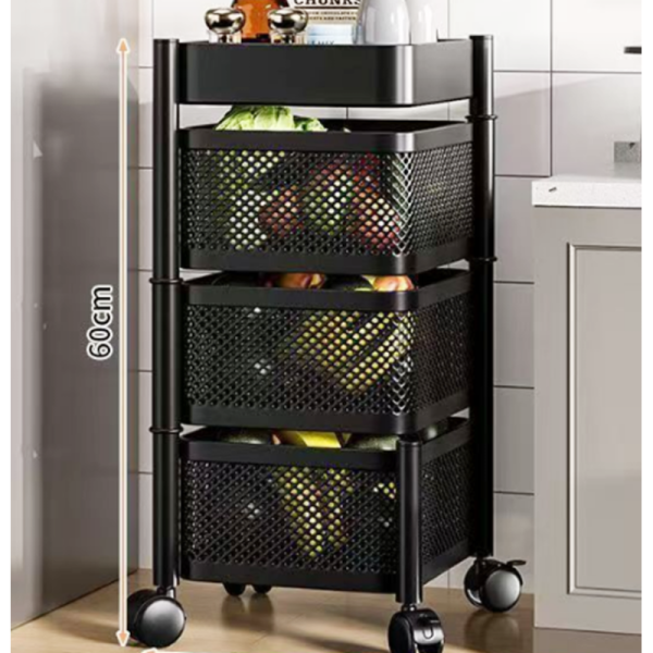 3-Tier Flat Top Square Rotating Storage Rack | Carbon Steel + PP Composite Material & White / Black Dual Colors
