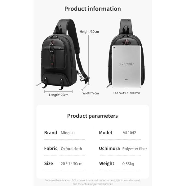 Fabrica mayorista de gran capacidad bolso de hombro de viaje multifuncional bolso de eslingas bolso de pecho Crossbody masculino