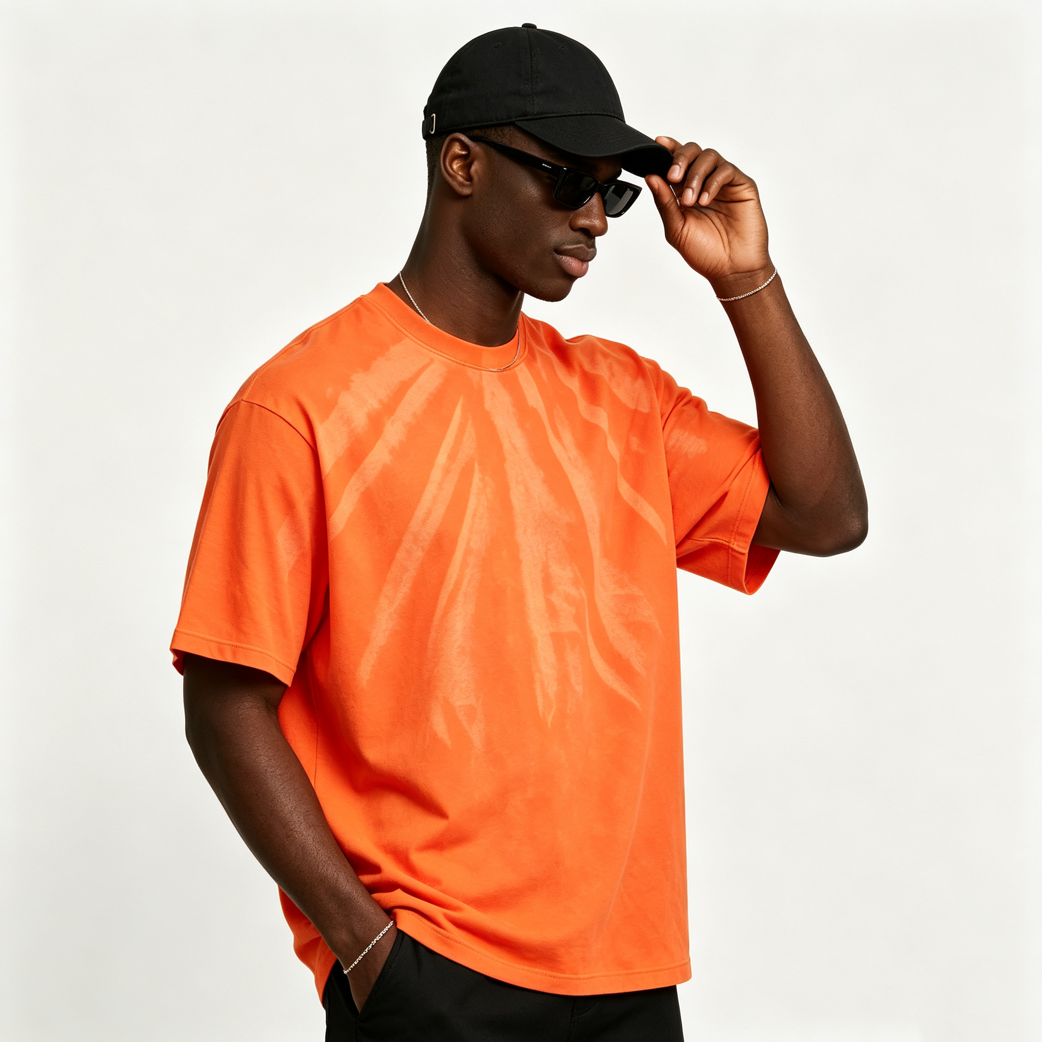 Men’s Gradient Spray Washed Cotton T-Shirt 250GSM Oversized Streetwear Casual Tee