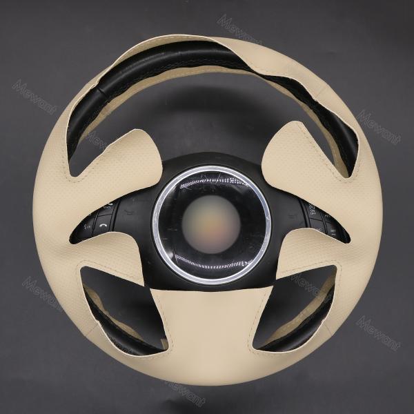Custom Hand Sewing Beige Artificial Leather Steering Wheel Cover for Fiat 500 500c 2008 2009 2010 2011 2012