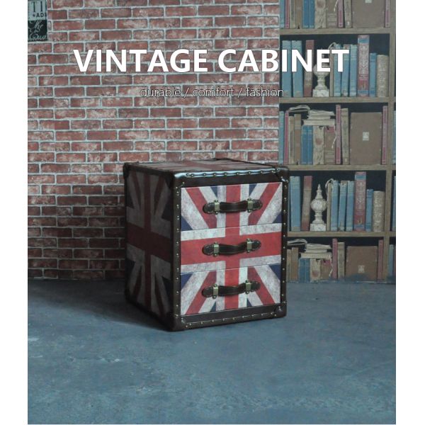 Nidea #8524 Vintage Leather Living Room Cabinet American Country-Style Retro Checkerboard Design Handmade Durable 3 Drawers Model
