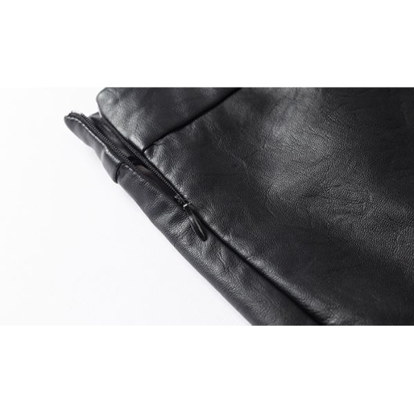 Black PU Skirt Ladies Dress Skirt Short Style Pleather Slim Dress button through Placket