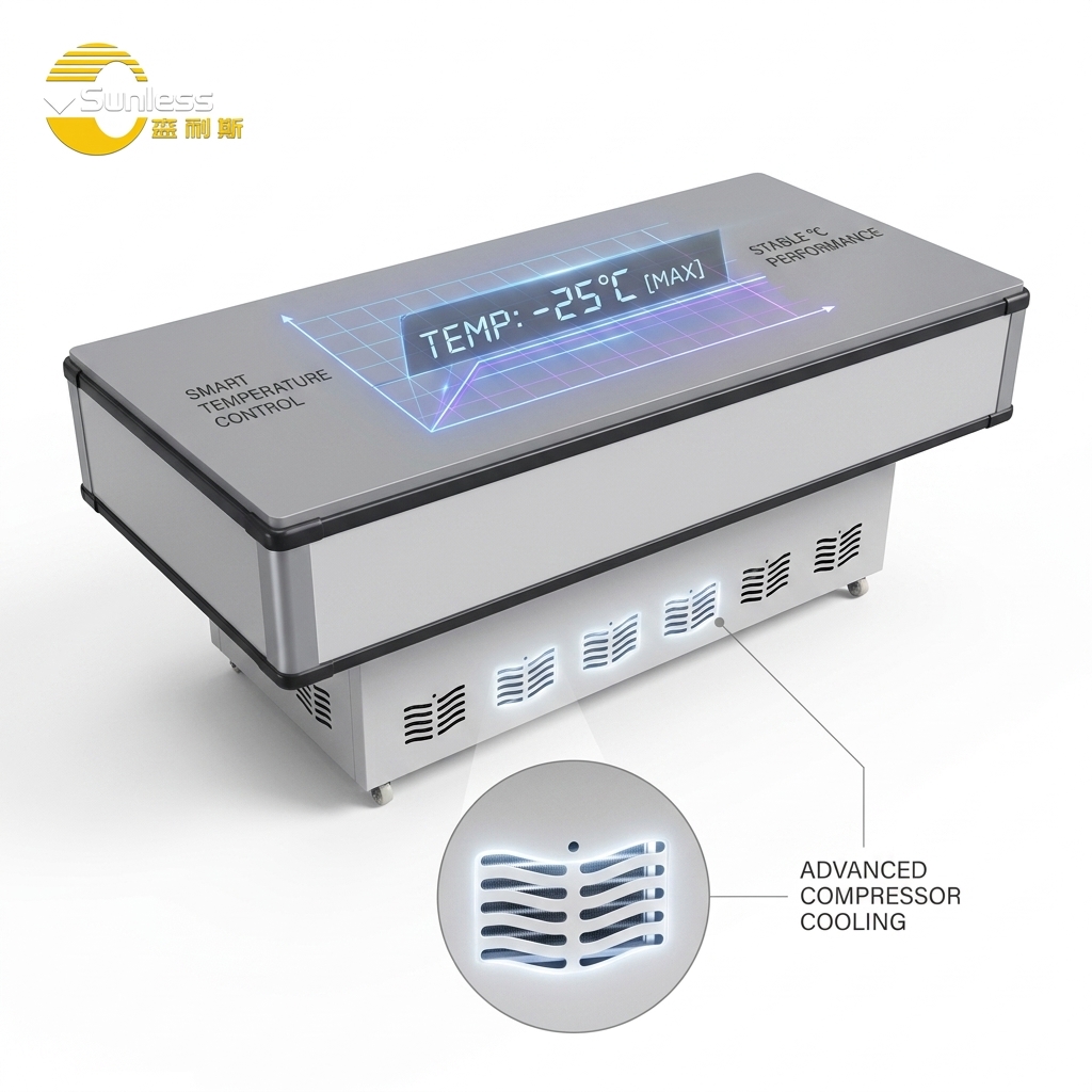 Direct Cooling Commercial Ice Cream Freezer Sliding Door Chest Freezer Island Single Temperature