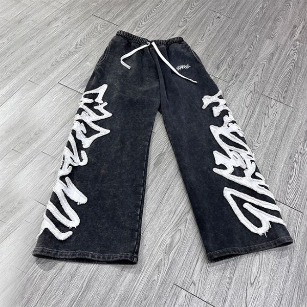 Custom Contract Stitch Embroidery Patch Logo Hoodie Flare Baggy Loose Fit Sweatpants For Men