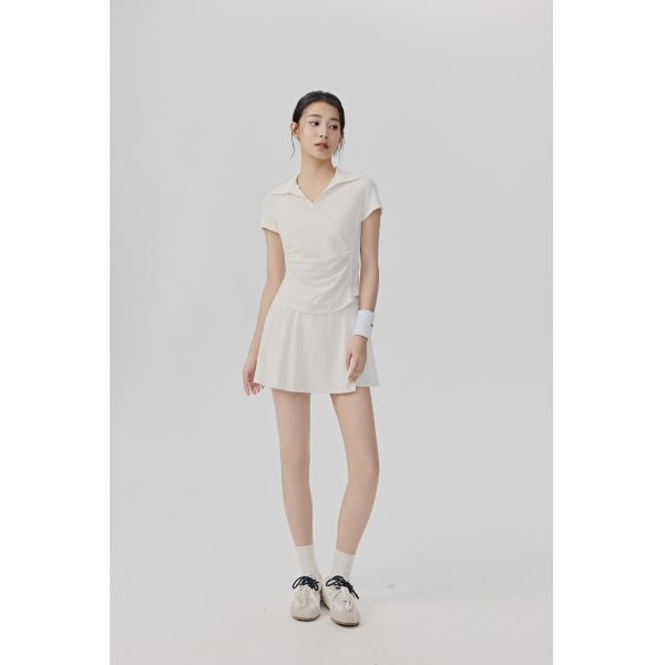 Women's Tennis Polo Shirt and Skirt Set - Breathable Quick-Dry Cream Sportswear for Active Training and Casual Wear