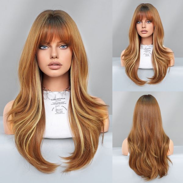 Fashion Long Body Wave Highlighted Hair Blonde Synthetic Wigs For Women